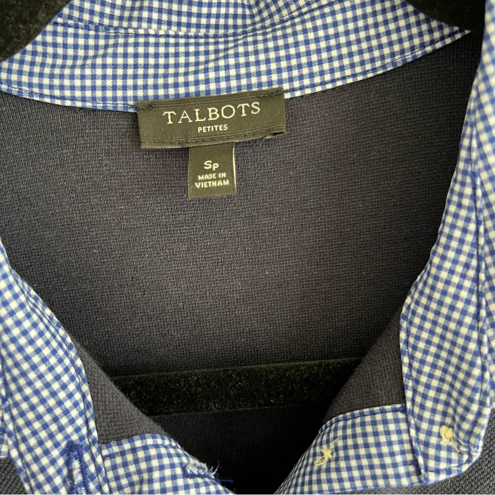 Talbots Cotton Polo Pique Popover Shirt Dress gingham collar cuffs small petite - Picture 3 of 10